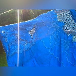 Satyuga Vintage Hawaiian Royal Blue Rayon Midi Dress w/ eyelet detail size small